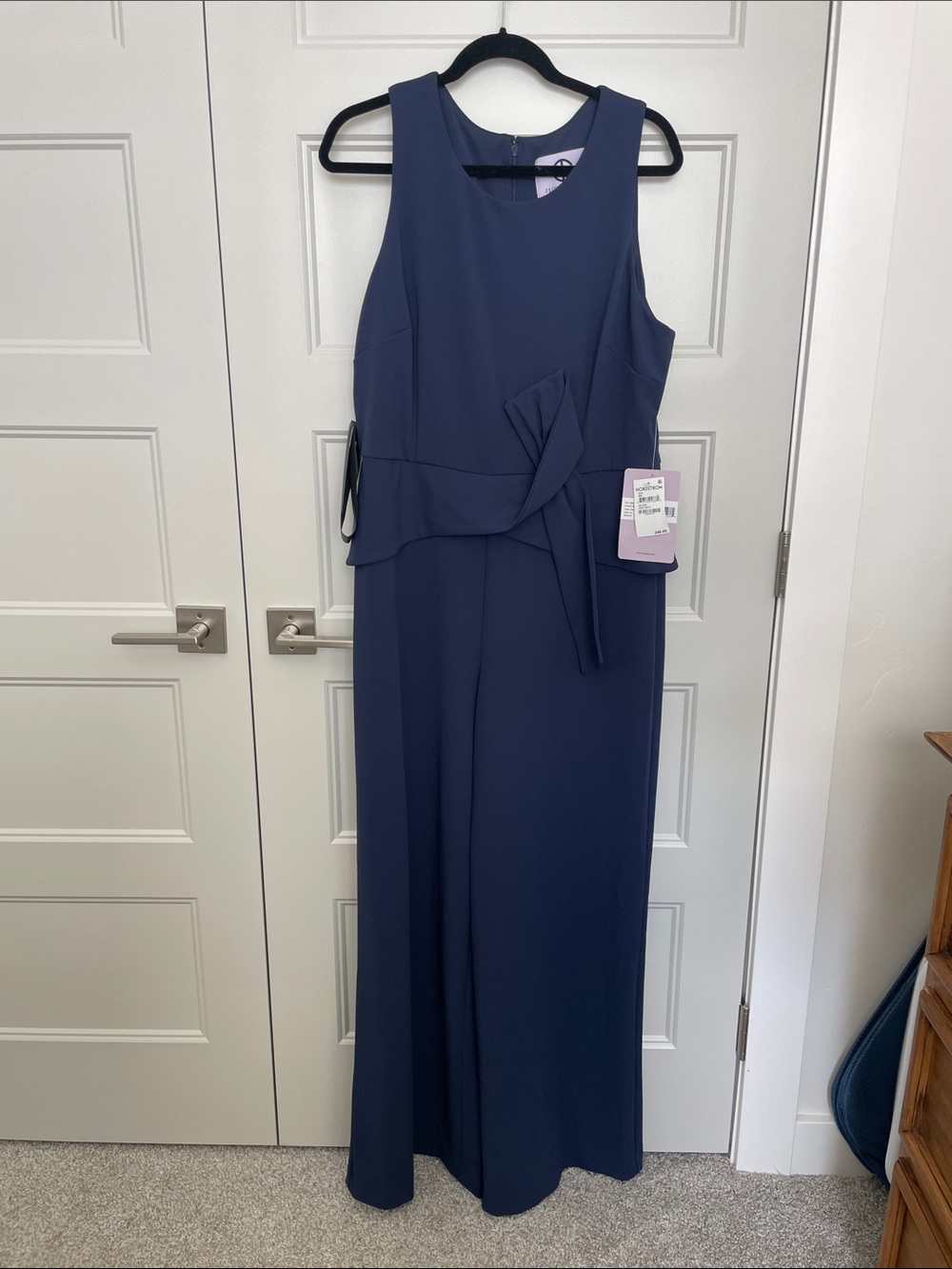 JS Collections Navy Sleeveless Wide-Leg Jumpsuit with Waist Tie Detail